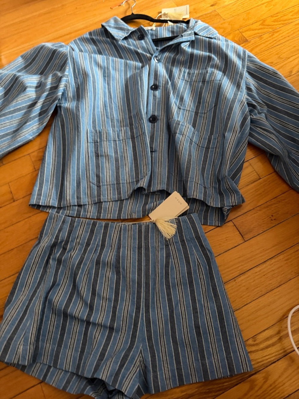 DÔEN Carleto Striped Blue Two-Piece Set - Button Jacket &Shorts indigo.